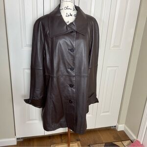 Coldwater Creek Leather Jacket Women's Size XXL Brown Button Front Coat